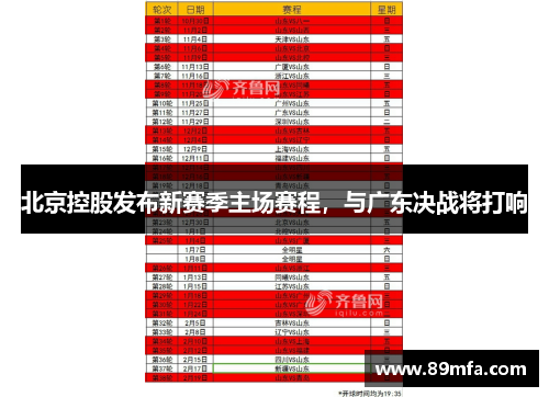 北京控股发布新赛季主场赛程，与广东决战将打响